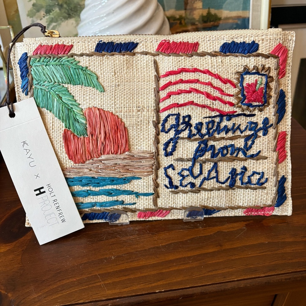 Kayu Holt Renfrew Whimsical Raffia Travel Envelope